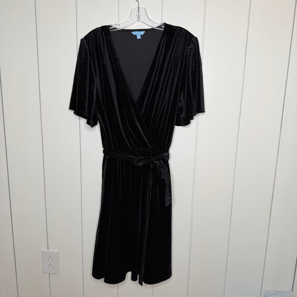 Draper James Velvet Wrap Midi Dress XL Black Flutter Sleeve Knee Length